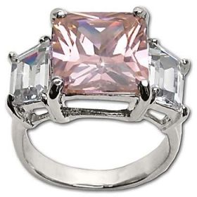 Sterling Silver Emerald Cut and Baguette CZ  Rings Pink