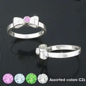 Sterling Silver Colored CZ Cubic Zirconia Ribbon Rings