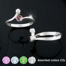 Sterling Silver Colored CZ Cubic Zirconia Curved Bead Ring
