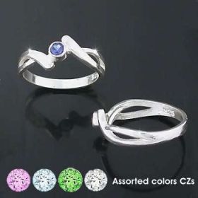 Sterling Silver Colored Cz Cross Ribbon Rings