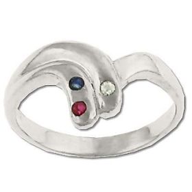 Sterling Silver Double Crystal Studded Swoosh Ring