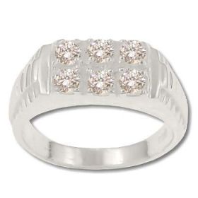 Sterling Silver Men's 6 CZ Cubic Zirconia Ridged Side Ring