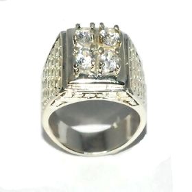 Sterling Silver Men 4 CZ Cubic Zirconia Pinky Ring