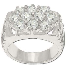 Sterling Silver Men's Style 10 CZ Cubic Zirconia Hex Ring