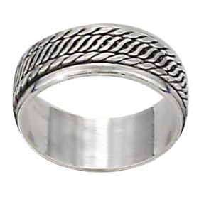 Sterling Silver Bali Twin Edge Rope Center Mens Spinner Ring