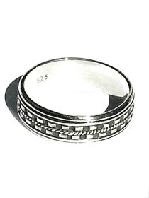 Sterling Silver Bali  Dash Edge  Mens Spinner Ring
