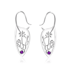 Hollow Lotus Flower With Synthetic Gemstone Decor Retro Bohemian Dangle Earrings Copper 925 Silver Plated Jewelry Exquisite Female Ornaments