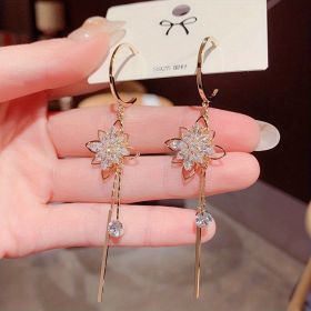Women's Elegant Flower Zircon Long Drop Earrings 925 Silver Plated Party Jewelry Gift
