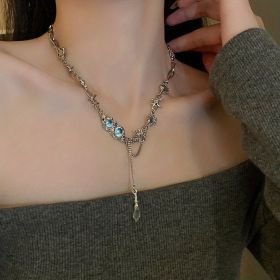 Y2K Moonstone Crystal Pleated Necklace Unique Neck Jewelry For Women Party Ornaments
