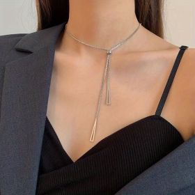 Geometric Charm Y-Shaped Long Necklace Alloy Long Chain Neck Jewelry For Women Girls