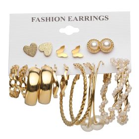 Creative Simple Fashion Elegant Women's Jewelry Pearl Butterfly Chain Big Ear Stud Set 9-piece Set