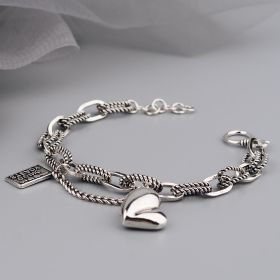European And American Style Personality Retro Asymmetric Love Bracelet Female Ring Buckle Lettering Square Card Simple Fashion Thai Silver Hand J
