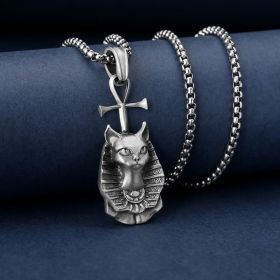 Egyptian Hair Old Cat Pendant Men's Hip-hop Titanium Steel Necklace European And American Ins Punk Jewelry