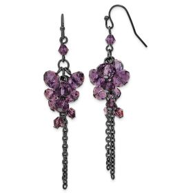 1928 Jewelry Black-plated Smokey Purple Glass Faceted Beads Cluster Dangle Earrings
