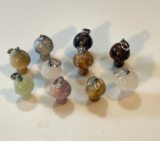 Hand Carved Mushroom  Stone Pendant - assorted Stones Sold by Piece