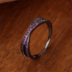 Stainless Steel Simple Fashion Cross Zircon Ring For Women Charms Jewelry Gift Birthday Gifts For Women Wife Girls Her 1pc (Color: Gun Black-red, size: 8)