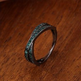 Stainless Steel Simple Fashion Cross Zircon Ring For Women Charms Jewelry Gift Birthday Gifts For Women Wife Girls Her 1pc (Color: Gun Black-green, size: 9)