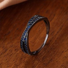 Stainless Steel Simple Fashion Cross Zircon Ring For Women Charms Jewelry Gift Birthday Gifts For Women Wife Girls Her 1pc (Color: Gun Black-blue, size: 7)