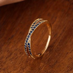 Stainless Steel Simple Fashion Cross Zircon Ring For Women Charms Jewelry Gift Birthday Gifts For Women Wife Girls Her 1pc (Color: Gold-blue, size: 6)