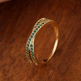 Stainless Steel Simple Fashion Cross Zircon Ring For Women Charms Jewelry Gift Birthday Gifts For Women Wife Girls Her 1pc (Color: Gold-green, size: 13)
