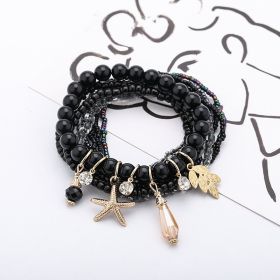 Leaf & Starfish Pendant Beaded Bracelet Boho Style Multilayer Stackable Beaded Bracelet Set Multicolor Hand Jewelry (style: Style-E)