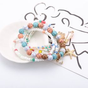 Leaf & Starfish Pendant Beaded Bracelet Boho Style Multilayer Stackable Beaded Bracelet Set Multicolor Hand Jewelry (style: Style-B)