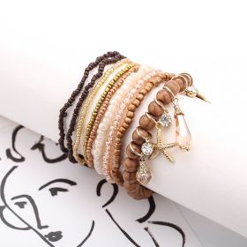 Leaf & Starfish Pendant Beaded Bracelet Boho Style Multilayer Stackable Beaded Bracelet Set Multicolor Hand Jewelry (style: Style-C)