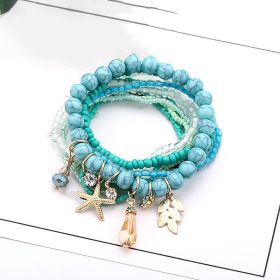 Leaf & Starfish Pendant Beaded Bracelet Boho Style Multilayer Stackable Beaded Bracelet Set Multicolor Hand Jewelry (style: Style-A)