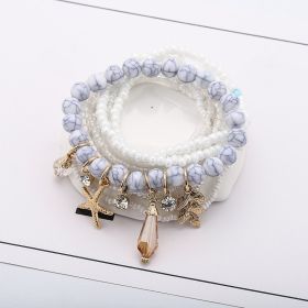 Leaf & Starfish Pendant Beaded Bracelet Boho Style Multilayer Stackable Beaded Bracelet Set Multicolor Hand Jewelry (style: Style-D)