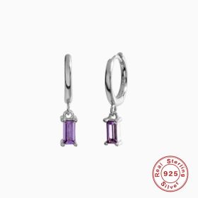 925 Sterling Silver French Punk Hip-Hop Geometric Small Hoop Earrings for Women Gold Silver Party Jewelry Accessories (Gem Color: 6)