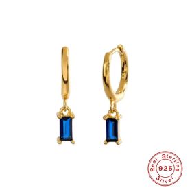 925 Sterling Silver French Punk Hip-Hop Geometric Small Hoop Earrings for Women Gold Silver Party Jewelry Accessories (Gem Color: 3)
