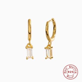 925 Sterling Silver French Punk Hip-Hop Geometric Small Hoop Earrings for Women Gold Silver Party Jewelry Accessories (Gem Color: 1)