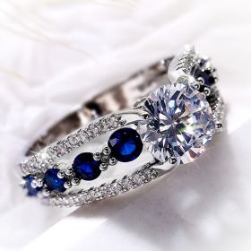 Colorful Oval Zircon Sapphire Eternity Ring Silver Plated Luxury Jewelry Wedding Party For Women Girls Gifts (size: 10)