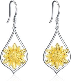 WINNICACA Sterling Silver Dangle Drop Leverback Stud Earrings for Women Girls Jewelry Gifts for Birthday Anniversary Mothers Day (Color: 03-Dangle- Sunflower)