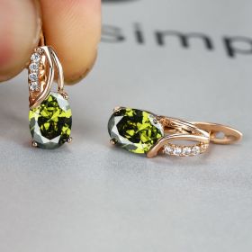 Simple Fashion Oval Cut Marble Marble Zircon Earrings Vintage Zircon Earrings Bridesmaid Wedding Jewelry Gift (Color: Olive Green)