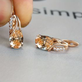 Simple Fashion Oval Cut Marble Marble Zircon Earrings Vintage Zircon Earrings Bridesmaid Wedding Jewelry Gift (Color: Champagne)