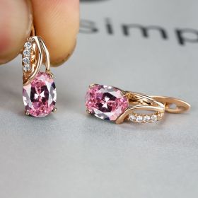 Simple Fashion Oval Cut Marble Marble Zircon Earrings Vintage Zircon Earrings Bridesmaid Wedding Jewelry Gift (Color: Pink)