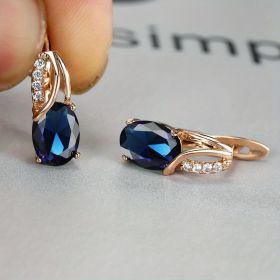 Simple Fashion Oval Cut Marble Marble Zircon Earrings Vintage Zircon Earrings Bridesmaid Wedding Jewelry Gift (Color: Sapphire)