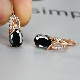Simple Fashion Oval Cut Marble Marble Zircon Earrings Vintage Zircon Earrings Bridesmaid Wedding Jewelry Gift (Color: Black)
