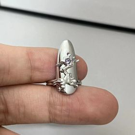 Punk Butterfly Nail Ring Armor Metal Flower Chain Purple Rhinestones Enamel Finger Rings For Women Party Jewelry (style: Style B)