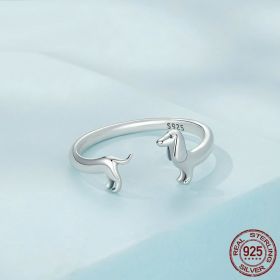 S925 Silver Sausage Dog Ear Stud And Ring Jewelry Set Cute Animal Argent Pur Adjustable Ring (Purity: S925, Color: Ring)