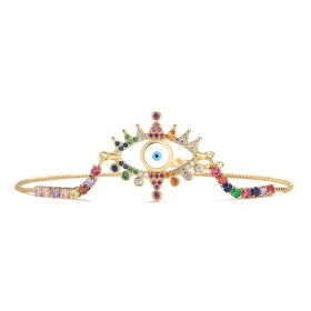 Female Copper Plated Real Gold Mixed Color Zircon Hand Jewelry Bracelet (Color: Golden884)