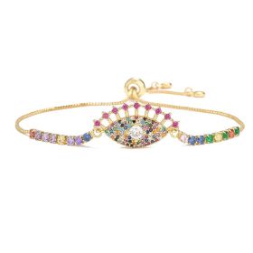 Female Copper Plated Real Gold Mixed Color Zircon Hand Jewelry Bracelet (Color: Golden887)