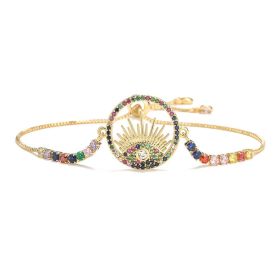 Female Copper Plated Real Gold Mixed Color Zircon Hand Jewelry Bracelet (Color: Golden885)