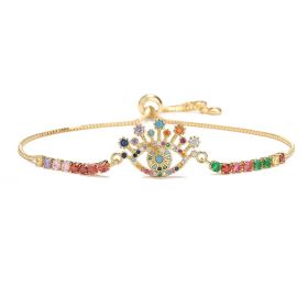 Female Copper Plated Real Gold Mixed Color Zircon Hand Jewelry Bracelet (Color: Golden886)
