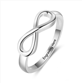 S925 Infinite Symbol Jewelry Personalized Name Carving Ring Ornament (Color: White Gold Color, size: No8)