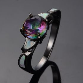 Jewelry Personalized Black Gold White Opal Colorful Ring (Color: Black, size: number 6)