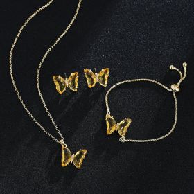 New Butterfly Necklace Jewelry Set (Color: Yellow)
