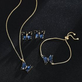 New Butterfly Necklace Jewelry Set (Color: Dark blue)