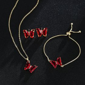 New Butterfly Necklace Jewelry Set (Color: Red)